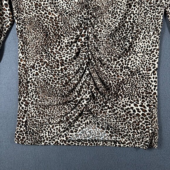 Susan Lawrence Leopard Print Top Med 3/4 Sleeve Ruched V-Neck Made In USA - Picture 6 of 11
